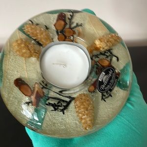 Dream light Glass Candle Holder W/ Epoxy & Dried Arrangement inside made Germany